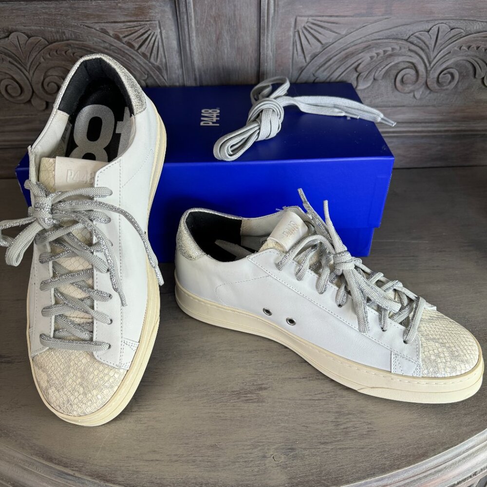 P448 Jack Molly Leather Sneakers Silver Snake Womens EU 40 US 9 - 9.5 NEW in BOX